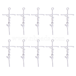 304 Stainless Steel Pendants, Cross with Word Pray Charm, Stainless Steel Color, 40.2x19.7mm(FIND-SZC0010-635)