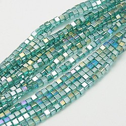 Electroplate Glass Beads Strands, AB Color Plated, Faceted, Cube, Turquoise, 7~8x7~8x7~8mm, Hole: 1mm, about 72pcs/strand, 19.8 inch(X-EGLA-D018-8x8mm-53)