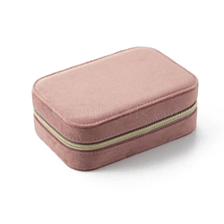 Rectangle Velvet Jewelry Storage Zipper Boxes, Portable Travel Case, for Necklace, Ring Earring Holder, Gift for Women, Pale Goldenrod, 11x15x5.5cm(PAAG-PW0003-06D)