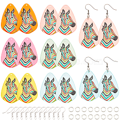 Nbeads DIY Dangle Earring Making Kits, Including 24Pcs 6 Colors Cellulose Acetate(Resin) Pendants, 24Pcs Iron Earring Hooks and 30Pcs Jump Rings, Mixed Color, Pendants: 42x28x2mm, Hole: 1.4mm, 4pcs/color(DIY-NB0005-33)