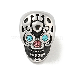 304 Stainless Steel Rhinestone European Beads, with Enamel, Large Hole Beads, Skull, Stainless Steel Color, 13x9x10.5mm, Hole: 4.5mm(STAS-U005-10P)