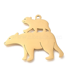 304 Stainless Steel Pendants, Laser Cut, Polar Bear Charm, Real 18K Gold Plated, 29.5x36x1.5mm, Hole: 2mm(STAS-S144-08G)