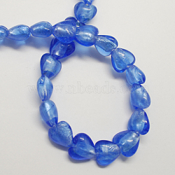 Handmade Silver Foil Glass Beads, Heart, Royal Blue, 28x24~28x15~17mm, Hole: 2mm(FOIL-R050-28x15mm-5)