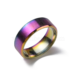 Stainless Steel Wide Band Finger Rings for Women Men, Plain Band Rings, Rainbow Color, 8mm, Inner Diameter: US Size 10 3/4(20.3mm)(RJEW-WH0009-13F-M)