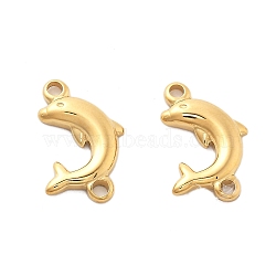 304 Stainless Steel Connector Charms, Ion Plating(IP), Dolphin, Real 14K Gold Plated, 16.2x10x2.3mm, Hole: 1.6mm(STAS-M111-25G)