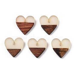 Walnut Wood & Luminous Glow in the Dark Resin Pendants, Heart Charms, PapayaWhip, 17.5x17x3.5mm, Hole: 1.8mm(RESI-N039-75)