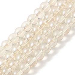 Transparent Electroplate Glass Beads Strands, Pearl Luster Plated, Round, Linen, 4mm, Hole: 0.7mm, about 101pcs/strand, 14.57~14.96''(37~38cm)(GLAA-T032-T4mm-C15)