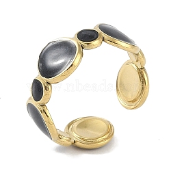 Ion Plating(IP) 304 Stainless Steel Enamel Cuff Finger Rings, Round Open Rings for Women, Real 18K Gold Plated, Adjustable, 8.5mm(RJEW-L107-038G-02)