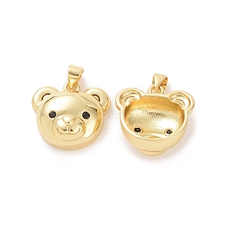 Brass Micro Pave Cubic Zirconia Pendants, Bear Head Charm, Real 18K Gold Plated, Real 18K Gold Plated, 18x19x9mm, Hole: 4x5mm(ZIRC-F136-08G)