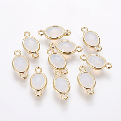 Oval Faceted Golden Brass Opalite Links connectors, Golden, 15x7x3.2mm, Hole: 1mm(X-GLAA-O014-29G)