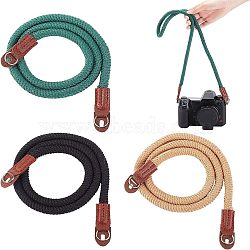 Olycraft 3Pcs 3 Colors Cotton Cord Camera Shoulder Straps, with PU Imitation Leather Cord End & Iron Finding, Mixed Color, 965x19.5x10mm, 1pc/color(FIND-OC0002-14)