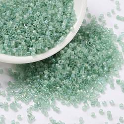 Cylinder Seed Beads, Frosted AB Colors, Round Hole, Uniform Size, Sea Green, 2x1.5mm, Hole: 0.8mm, about 888pcs/10g(X-SEED-H001-F11)
