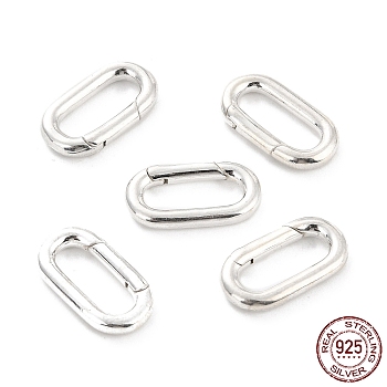 925 Sterling Silver Spring Gate Rings, Oval, Silver, 17x9x2.5mm, Inner Diameter: 12.5x5mm