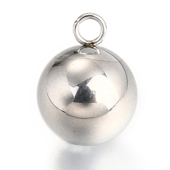 202F Stainless Steel Charms, Ball, Stainless Steel Color, 16x12mm, Hole: 2.5mm