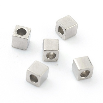 304 Stainless Steel Beads, Cube, Stainless Steel Color, 4x4x1.2mm, Hole: 1.2mm