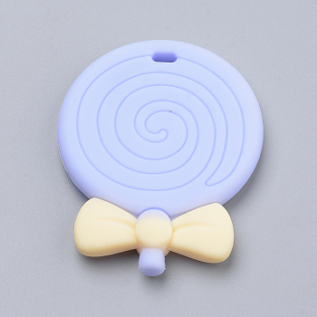 Food Grade Eco-Friendly Silicone Big Pendants, Chewing Pendants For Teethers, DIY Nursing Necklaces Making, Lollipop, Lavender, 57x44x6mm, Hole: 3x6mm