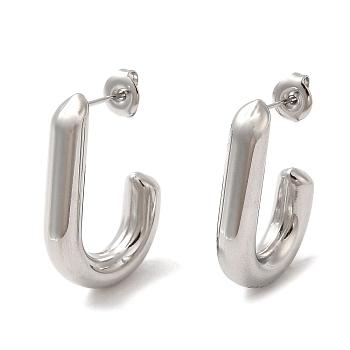 304 Stainless Steel Oval Stud Earrings, Half Hoop Earrings, Stainless Steel Color, 19.5x5.5mm
