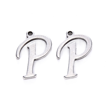 201 Stainless Steel Charms, Laser Cut, Stainless Steel Color, Letter.P, 14x9.5x1mm, Hole: 1mm