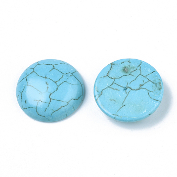 Synthetic Turquoise Cabochons, Dyed, Half Round/Dome, Sky Blue, 22x6mm