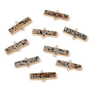 Natural Dalmatian Connector Charms, Golden Tone Brass Edged Rectangle Links with Iron Loops, 16x35.5~36.5x4.5mm, Hole: 1.8mm