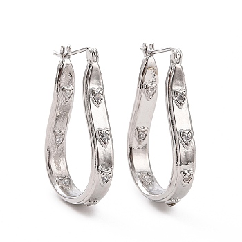 Clear Cubic Zirconia Teardrop with Star Hoop Earrings, Brass Jewelry for Women, Platinum, 30x20x5mm, Pin: 0.7mm