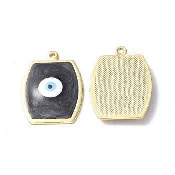 Brass Enamel Pendants, Real 18K Gold Plated, Long-Lasting Plated, Rectangle with Evil Eye Charm, Black, 29.5x21x2.5mm, Hole: 1.8mm