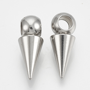 201 Stainless Steel Pendants, Cone, Stainless Steel Color, 16x6mm, Hole: 3mm