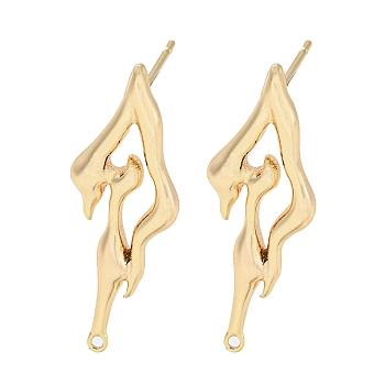Brass Stud Earrings Findings, with Loops, Real 18K Gold Plated, 30x11mm, Hole: 1mm, Pin: 11x0.7mm