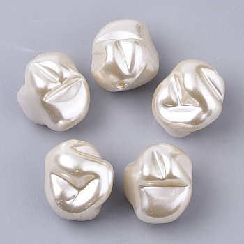 ABS Plastic Imitation Pearl Beads, Nuggets, Floral White, 22.5x20.5mm, Hole: 1.5mm