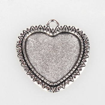 Vintage Tibetan Style Alloy Pendant Cabochon Bezel Settings, Cadmium Free & Lead Free, Antique Silver, Heart Tray: 25x23mm, 36x33x2mm, Hole: 3mm, about 174pcs/kg