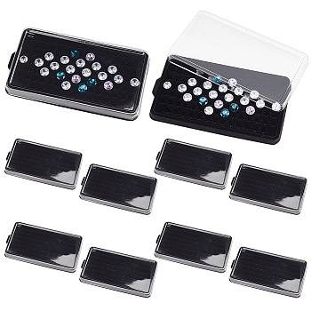 100-Hole Rectangle Clear Plastic Loose Diamond Storage Box, Crystal Gems Storage Case with Velvet Inside, Black, 12.4x6.7x0.8cm