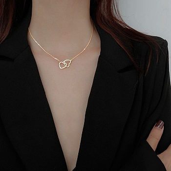Heart Titanium Steel Cable Chain Necklaces for Women, Golden, 19.69 inch(50cm)