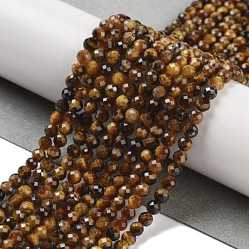 Natural Tiger Eye Beads Strands, Faceted, Round, Grade AB+, 3.5mm, Hole: 0.6mm, about 119pcs/strand, 15.35 inch(39cm)