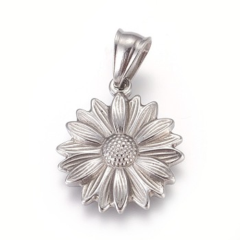 304 Stainless Steel Pendants, Flower, Stainless Steel Color, 25.5x22x3mm, Hole: 5x7.5mm