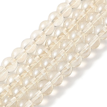 Transparent Electroplate Glass Beads Strands, Pearl Luster Plated, Round, Linen, 4mm, Hole: 0.7mm, about 101pcs/strand, 14.57~14.96''(37~38cm)