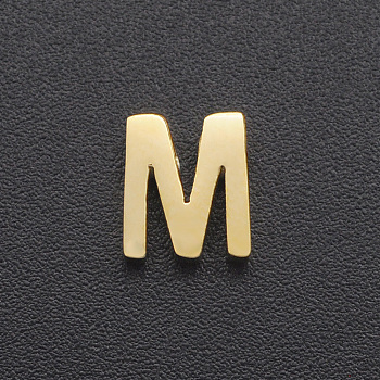 201 Stainless Steel Charms, for Simple Necklaces Making, Laser Cut, Letter, Golden, Letter.M, 8x6.5x3mm, Hole: 1.8mm