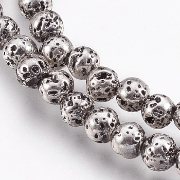 Electroplate Natural Lava Rock Beads Strands, Long-Lasting Plated, Round, Bumpy, Platinum Plated, 4.5~5mm, Hole: 0.8mm, about 89pcs/strand, 15.16 inch(38.5cm)
