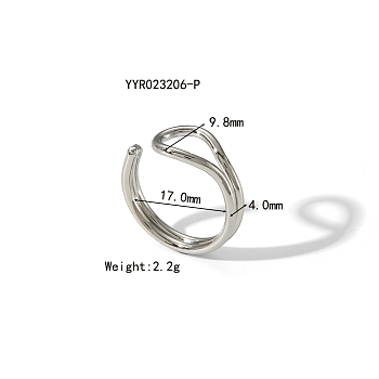 Stylish Stainless Steel Cuff Ring for Women's Summer Accessories, Stainless Steel Color, Inner Diameter: 0.67 inch(17mm)