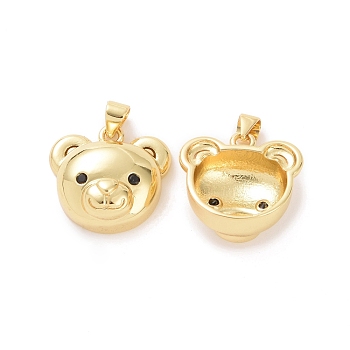 Brass Micro Pave Cubic Zirconia Pendants, Bear Head Charm, Real 18K Gold Plated, Real 18K Gold Plated, 18x19x9mm, Hole: 4x5mm