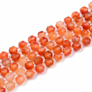 Natural Carnelian Beads Strands, Round, Faceted, 7~8x8mm, Hole: 1.2mm, about 38~40pcs/strand, 15.16inch(38.5cm)