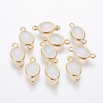 Oval Faceted Golden Brass Opalite Links connectors, Golden, 15x6.5x3.2mm, Hole: 1mm