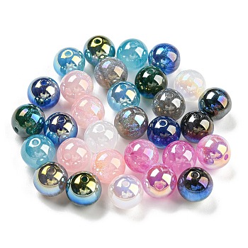Iridescent Acrylic Beads, with Glitter Powder, Round, Mixed Color, 12~12.5x12mm, Hole: 2mm