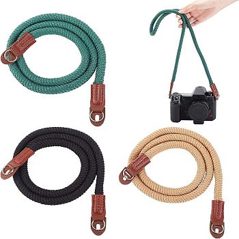 Olycraft 3Pcs 3 Colors Cotton Cord Camera Shoulder Straps, with PU Imitation Leather Cord End & Iron Finding, Mixed Color, 965x19.5x10mm, 1pc/color