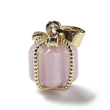 Natural Kunzite Gift Box Charms, with Golden Plated Brass Bowknot, 15x11x11mm, Hole: 4.5x3.5mm