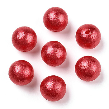 Acrylic Imitation Pearl Beads, Wrinkle/Textured, Round, Crimson, 20x19mm, Hole: 2.5mm, about 110pcs/500g.