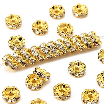 Brass Rhinestone Spacer Beads, Grade AAA, Wavy Edge, Nickel Free, Golden Metal Color, Rondelle, Crystal, 5x2.5mm, Hole: 1mm