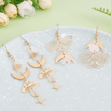 Alloy Moth with Natural Quartz Crystal Beaded Long Dangle Earrings(JE985A)-3