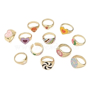 Mixed Style Alloy Enamel Finger Rings for Women, Light Gold, Mixed Color, 2~16.5mm, Inner Diameter: US Size 6~8 (17.1~18.5mm)(RJEW-MSMC002-16)