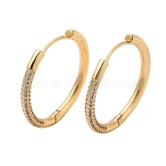 Rack Plating Brass Micro Pave Cubic Zirconia Hoop Earring, Long-Lasting Plated, Cadmium Free & Lead Free, Ring, Real 18K Gold Plated, 32.5x35x3mm, Pin: 1mm(EJEW-C057-04G)