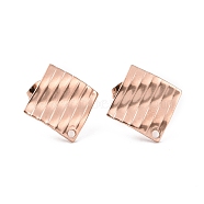 Ion Plating(IP) 304 Stainless Steel Stud Earring Finding, with Hole, Rhombus, Rose Gold, 16.5x16.5x1.5mm, Hole: 1.4mm, Pin: 0.8mm(STAS-E161-03RG)